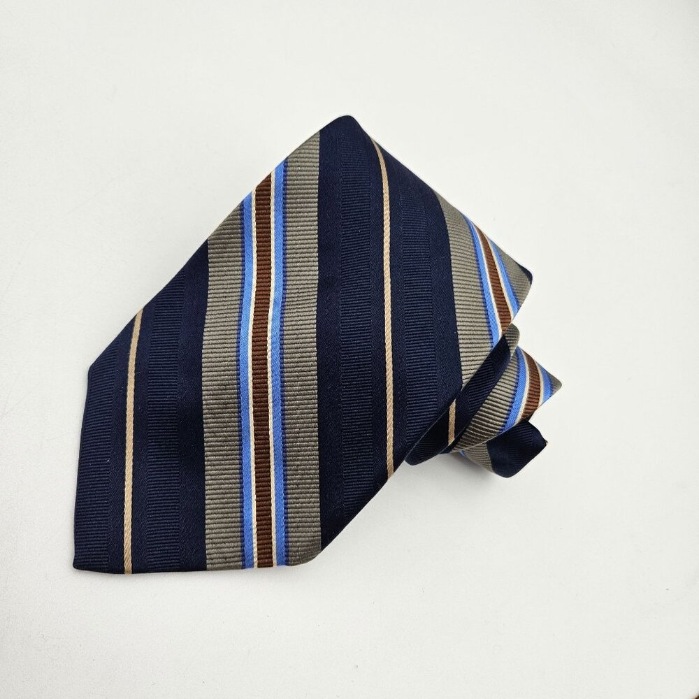 Robert Talbott for Mark Shale Blue Gray Striped 61" Silk Tie
